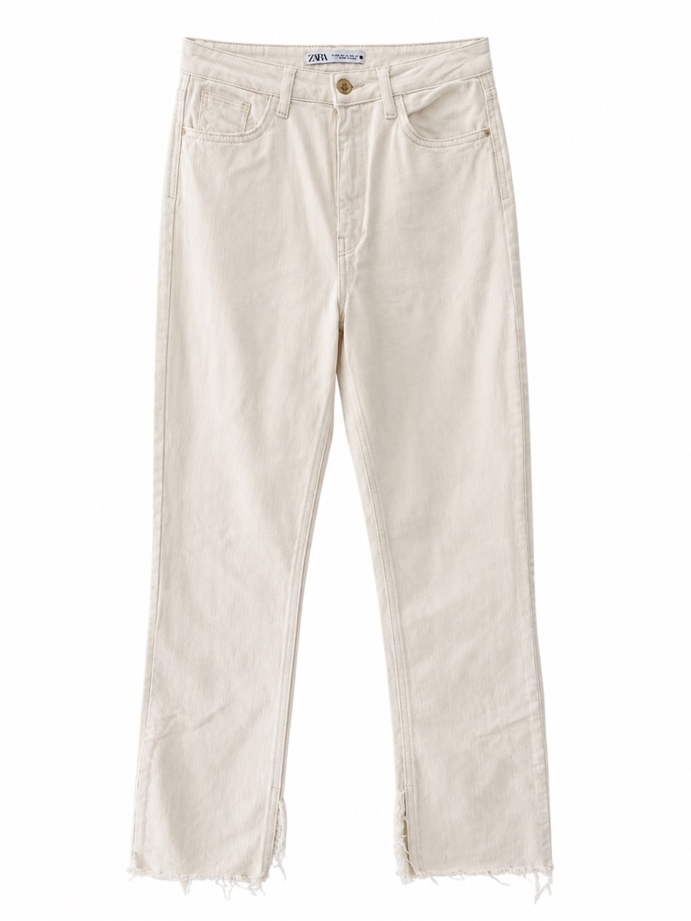 Zara Cream High Waist Frayed Slit Hem Flares 4 Long